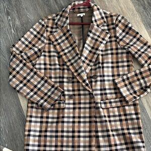 Maurices Plaid Double-Breasted Blazer in Black, Brown, and Cream